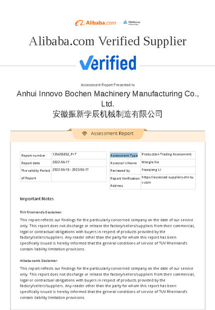 China Anhui Innovo Bochen Machinery Manufacturing Co., Ltd. Certificações
